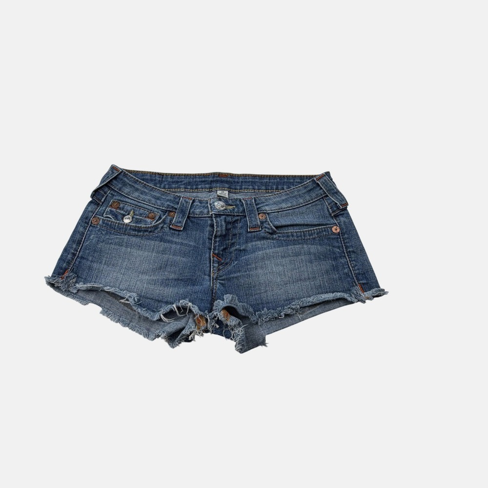 True Religion Joey Denim Shorts Womens 28 Blue Cut Off Low Rise Frayed